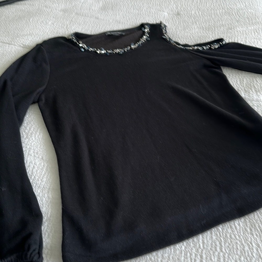 INC international Concepts, ladies, top with stones around neck and shoulder.